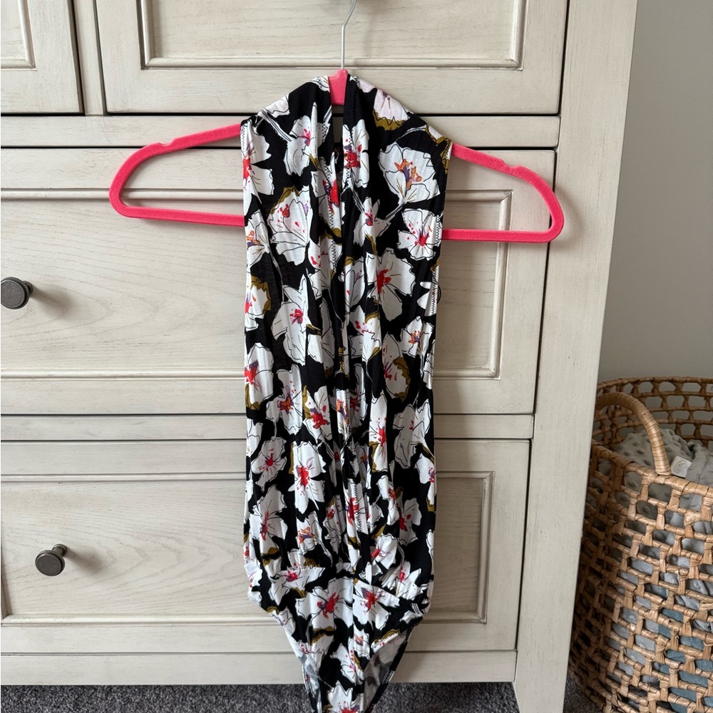 Free People Black Floral Bodysuit